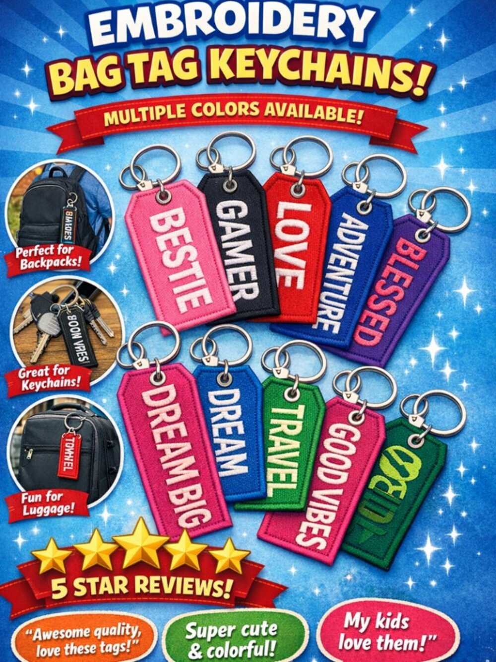 Custom Bag Tags, Embroidered Name Tags, Luggage Tags